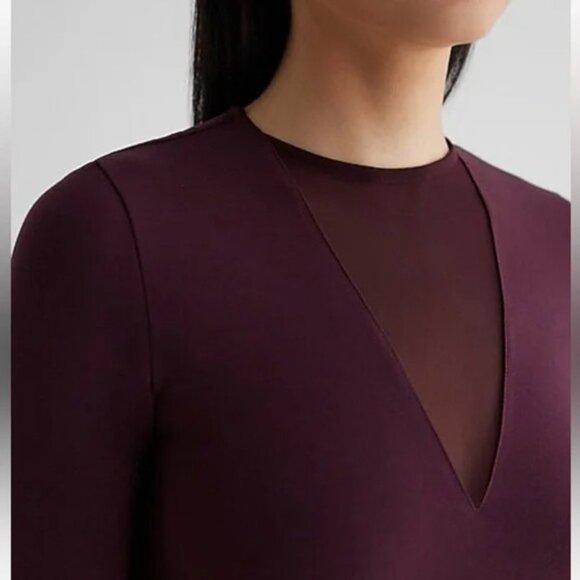 Express Body Contour Fitted Mesh Crew Neck Long Sleeve Bodysuit S - Picture 3 of 3